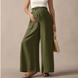 Maternity High Waisted Drawstring Wide leg Pants